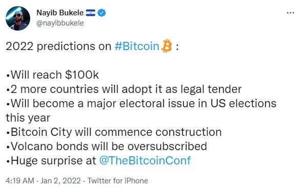 El Salvador Nayib Bukele predictions about Bitcoin 2022