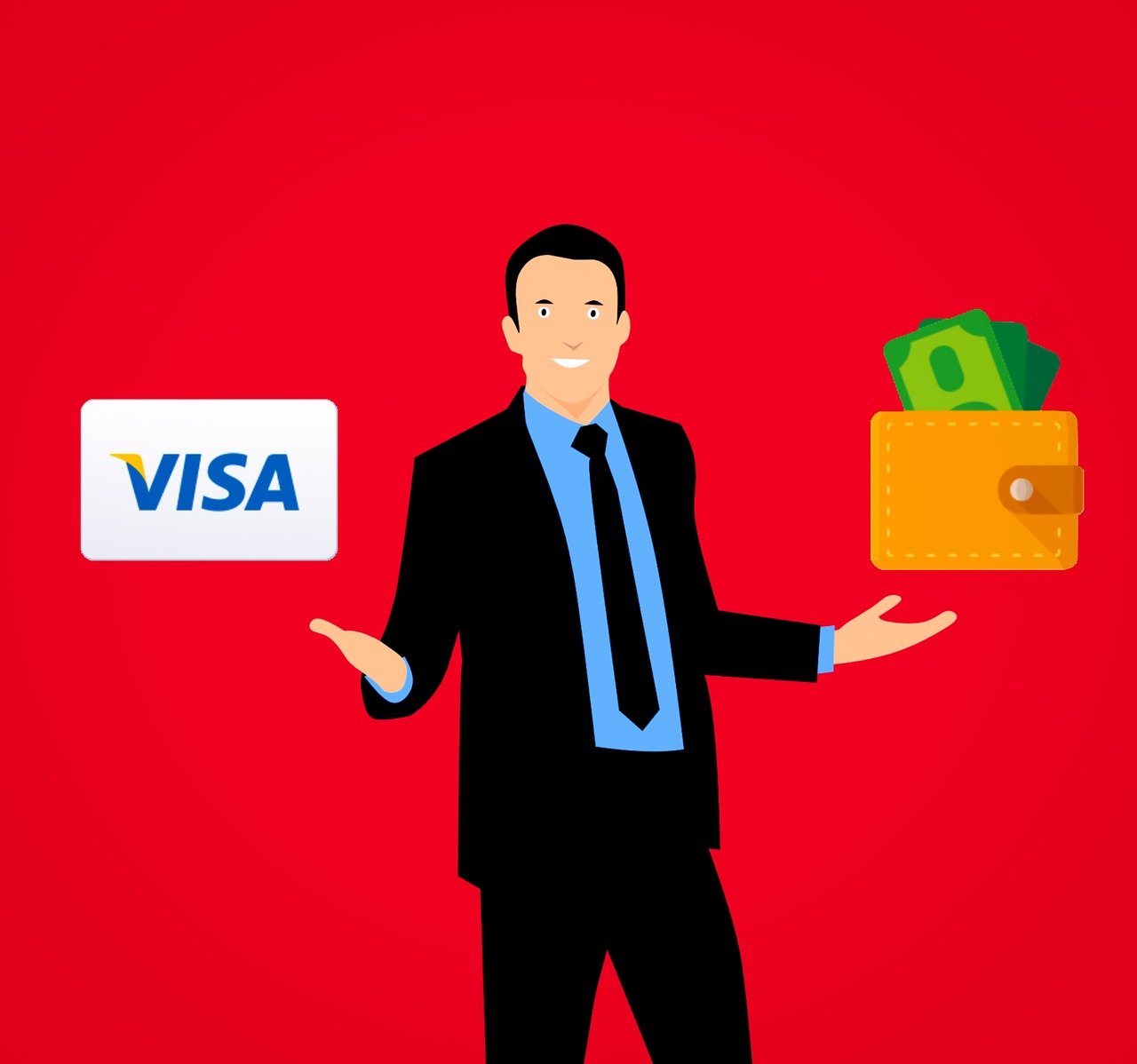 Visa мъж с костюм портфейл пари